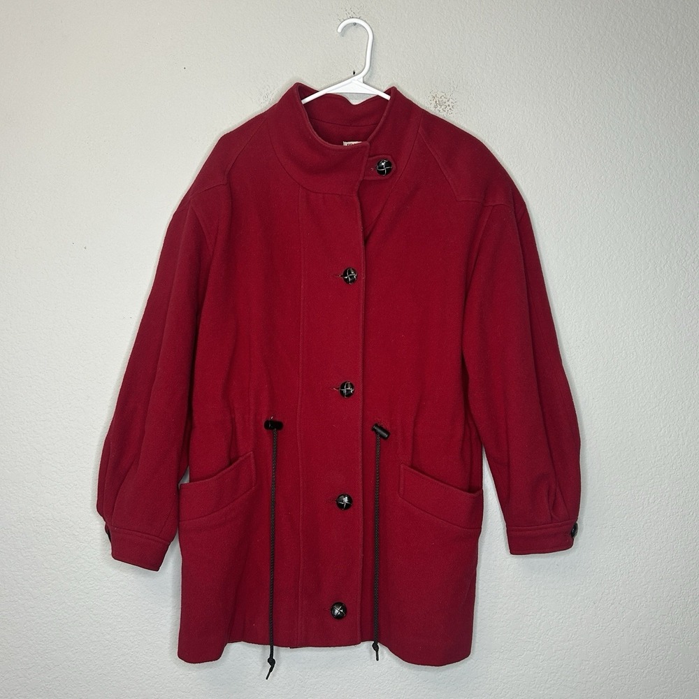 VTG 80s Braefair Worumbo Forstmann Red Wool Car Coat Parka Jacket USA Made Sz 12